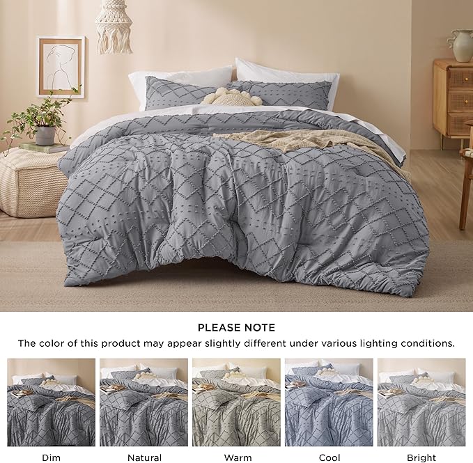 Bedsure California King Comforter Set - Grey Comforter, Boho Tufted Shabby Chic Bedding Comforter Set, 3 Pieces Farmhouse Bed Set for All Seasons, Fluffy Soft Bedding Set with 2 Pillow Shams