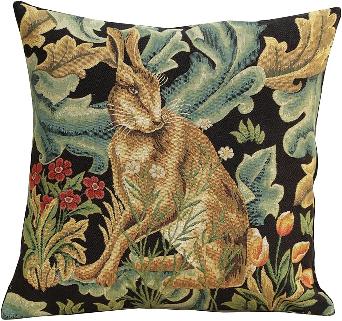 Charlotte Home Furnishings Throw Pillow Covers, Decorative Boho Pillow Covers for Couch, Living Room, Brown Hare Square Cushion Cases 18x18 in, European Cotton Jacquard Woven for Cozy Bedroom Decor