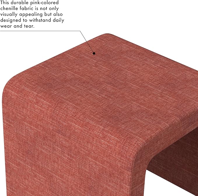 Modern Channel Pink Chenille Foot Stools Ottoman Home Décor, Soft Ottoman Foot Rest Chair for Bedroom and Living Room, Vanity Chair and Stool in Dressing Area, and Lounge