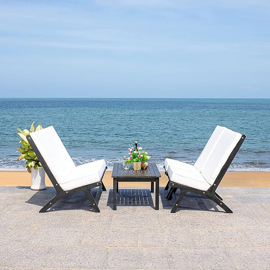 SAFAVIEH Outdoor Collection PAT7044 Conversation Set, Black/Beige