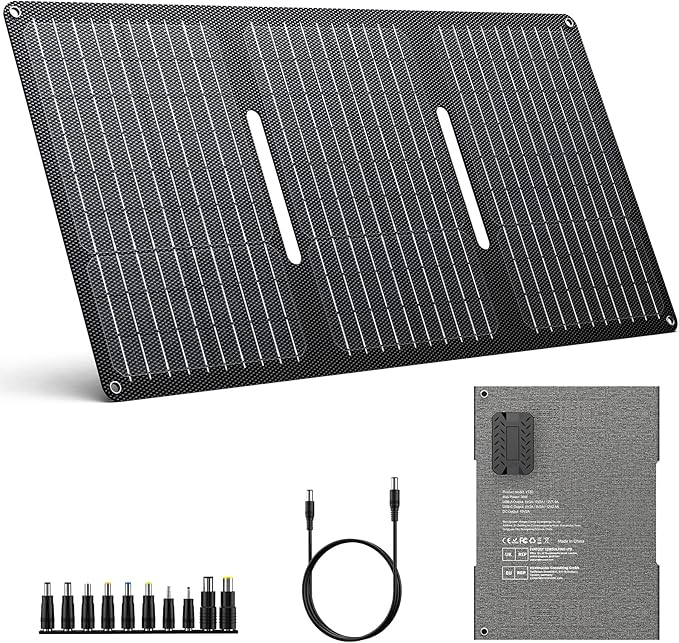 30W Solar Panel Charger YT30 Foldable Solar Panel IP65 Waterproof Solar Charger with QC3.0 USB & DC Output(10 Connectors) 24% High Efficiency for Outdoor Camping