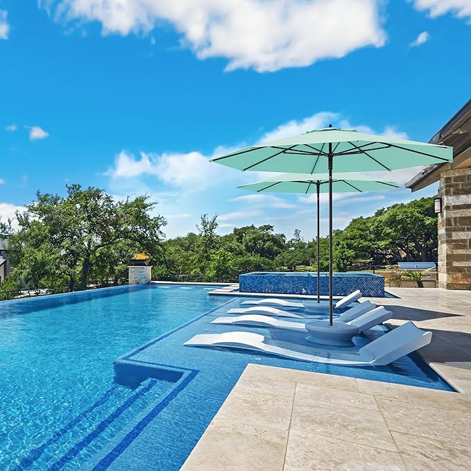 Midtown Umbrellas Push Pop Sunbrella Umbrella 9 Feet Outdoor Umbrella in Canvas Glacier - Patio Umbrella, Backyard Umbrella, Garden Umbrella, Picnic Table Umbrella & Pool Umbrella - Black Pole