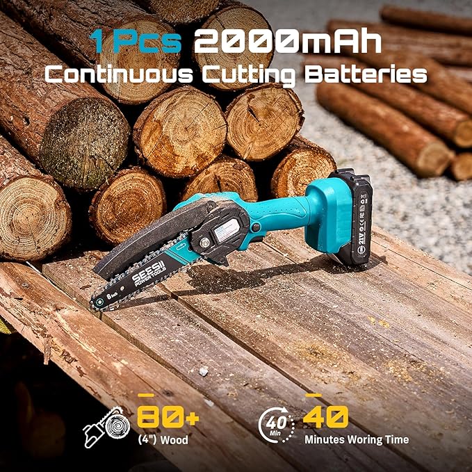 Seesii Mini Chainsaw, 6-inch Mini Chainsaw Cordless, Handheld Electric Power Chain Saw with Battery, for Tree Trimming Wood Cutting,Gifts for Father, Dad, Husband, Men
