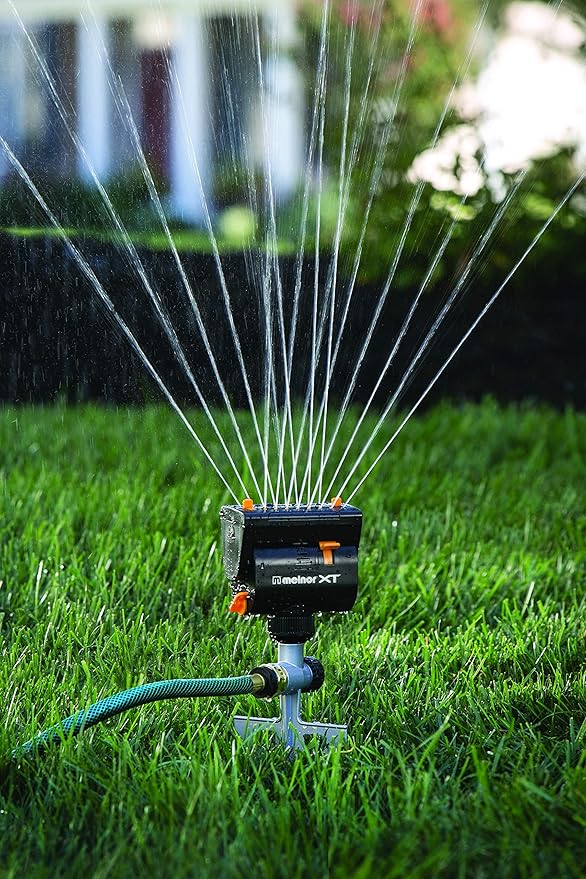 Melnor 65137AMZ MiniMax Turbo Oscillating Sprinkler on Step Spike, 4000 sq. ft., 4-Way Adjustable, Quick Connect Bundle, Yellow