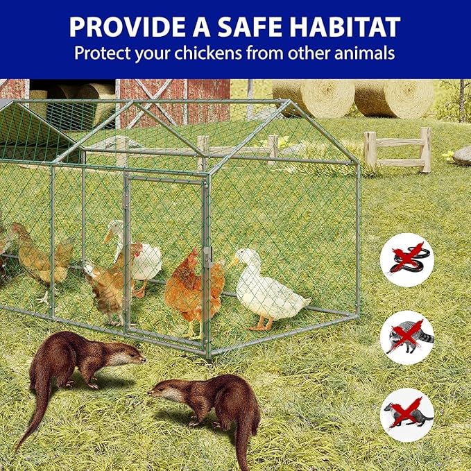 Large Metal Chicken Coop Run with Cover, 120"×40"×40" Portable Poultry Cage Walk in Hen House for Outdoor Chicken Rabbit Duck,Backyard Farm Animal Enclosure Crate Sliver