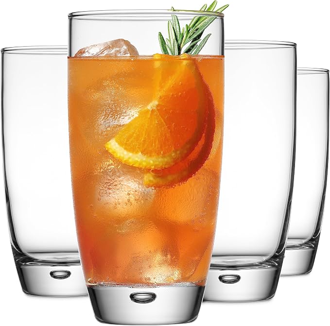 Glaver's Highball Glasses Set Of 4, 16 Oz. Drinking Glasses, Unique Water Glass Cups For Juice, Cocktails, Soda, Heavy Bottom Tumbler Glass