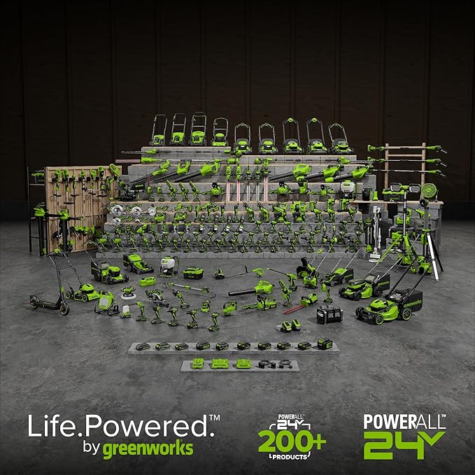Greenworks 48V (2x24V) Electric Lawn Mower Combo Kit: 21" Self - Propelled Mower, 12" String Trimmer, 320 CFM Blower, and 1/2”Drill & 1/4”Hex Impact Driver, 5 Batteries & 3 Chargers, 3-Year Warranty