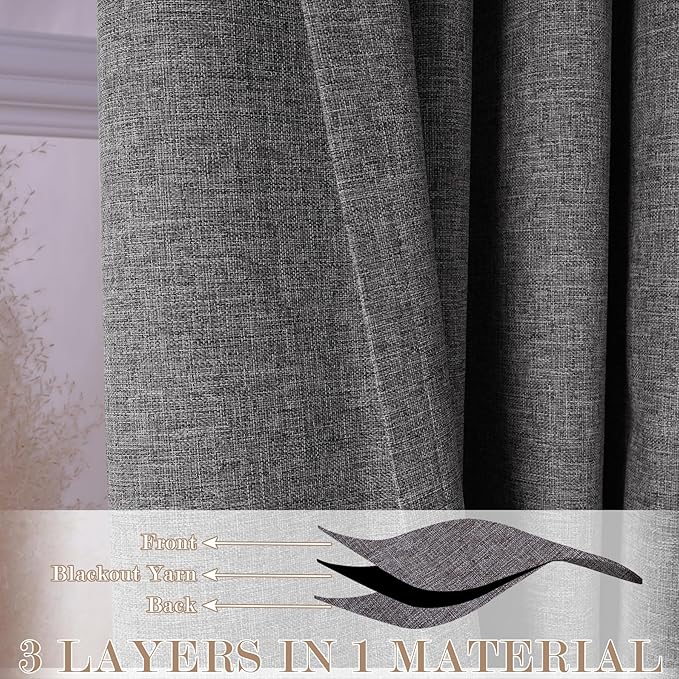 120" Wx102 L Linen Room Divider Drapes for Doorway/Glass Window/Sliding Door/Patio, Extra Wide Pinch Pleated Full Blackout Curtains for Girls Boys Teen Kids Room, 1 Panel, Natural Grey