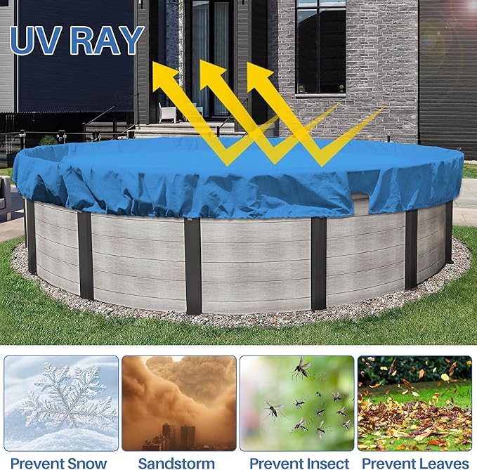 ECOOPTS 14 ft Round Pool Cover for Above Ground Pools, Swimming Pool Cover Protector Winter Safety Cover (Blue)