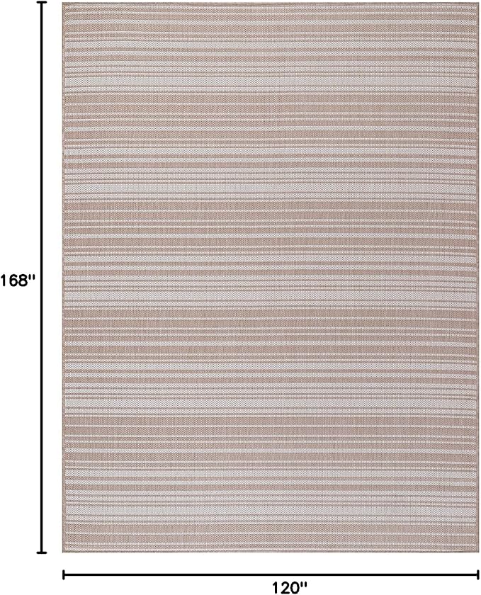 Stripe Outdoor Rug 10x14 Washable Outside Carpet for Indoor Patio Porch Waterproof Easy Cleaning Non Shedding Area Rugs Beige 10 x 14