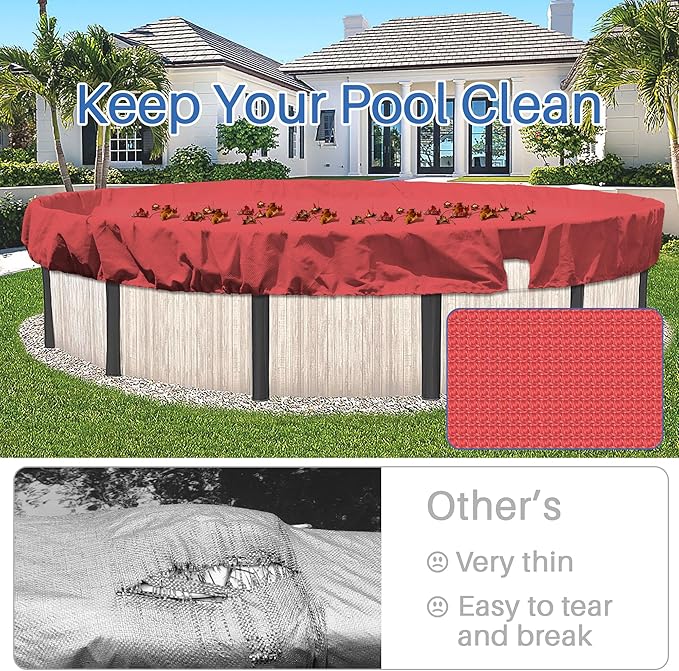 ECOOPTS 9 ft Round Pool Cover for Above Ground Pools, Swimming Pool Cover Protector Winter Safety Cover (Red)