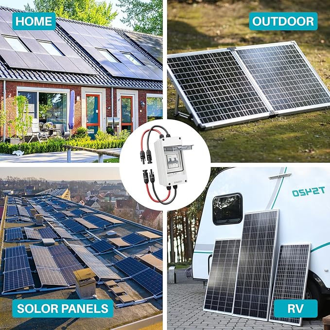Solar Panel Disconnect Switch 10A 2P 400V Dc/AC Breaker Disconnect Box Outdoor Breaker Box Suitable for photovoltaic and Wind Energy Home Battery Systems (50 Amps)