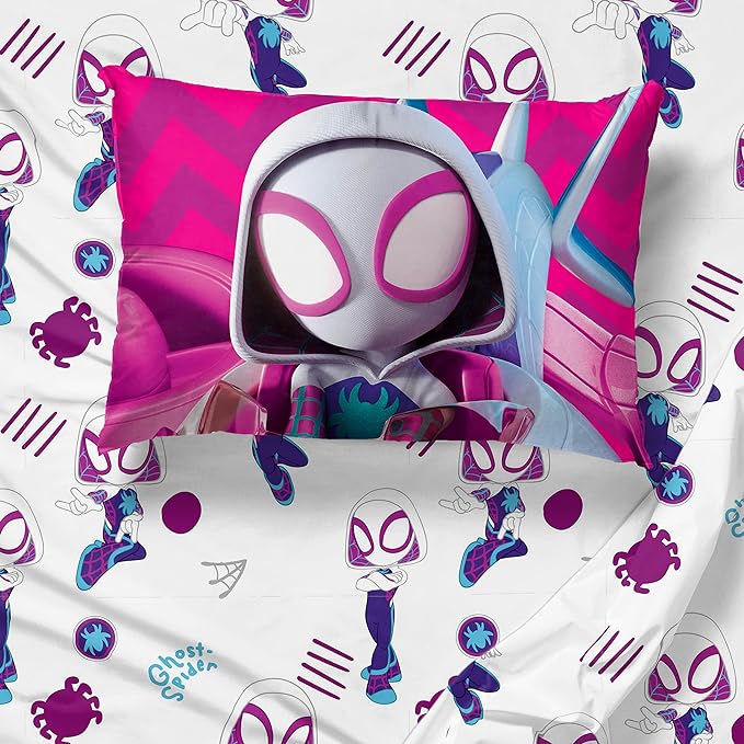 Marvel Spidey & His Amazing Friends Ghost Spider Gwen 4 Piece Toddler Bed Set - Bedding includes Comforter & Sheet Set - Super Soft Fade Resistant Microfiber