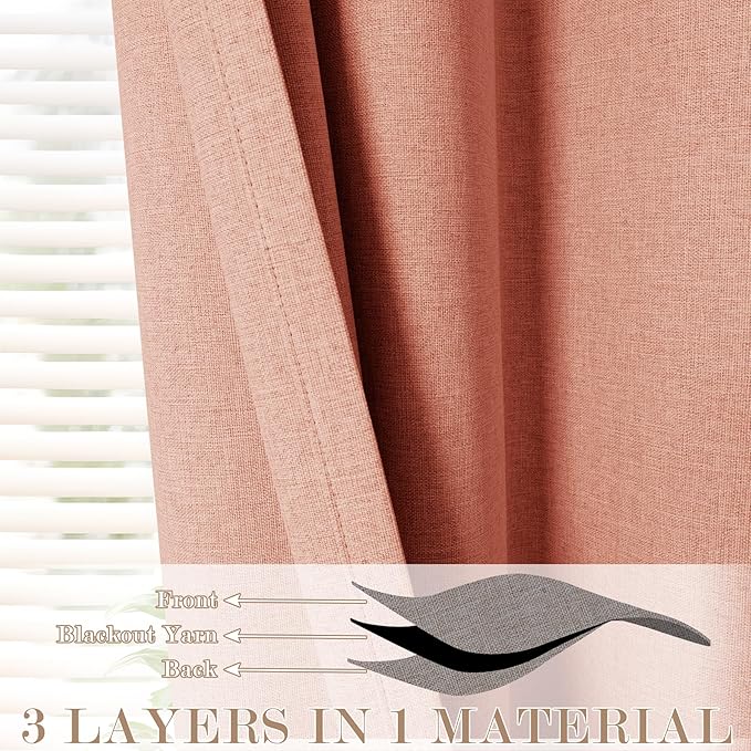 70" W x 108" L Faux Linen Room Divider Curtains, Full Blackout Pinch Pleated Drapes for Traverse Rod, Bedroom Divider Privacy Drapery with Hooks for Ceiling Track, 1 Panel, Orange