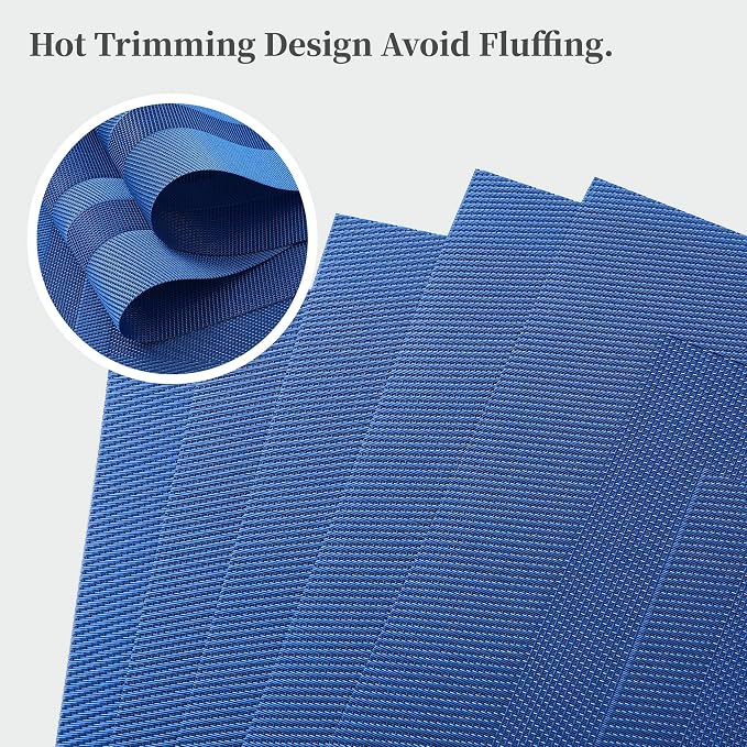 Leetaltree Blue Frame Placemats Set of 8 - Heat Resistant Non-Slip Place mats for Dining Table, Washable Durable PVC Vinyl Woven Table Mats(Blue Frame, 8)
