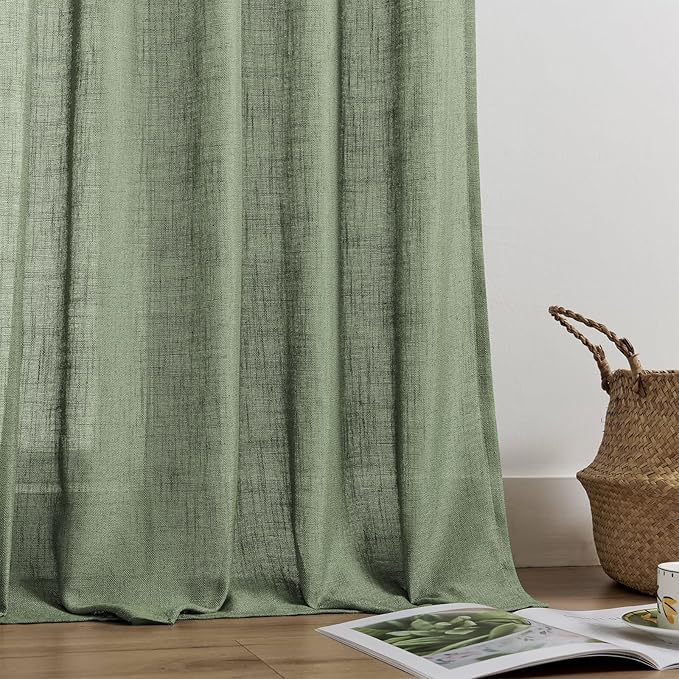 Joydeco Linen Curtains 72 Inch Length 2 Panel Sets,Light Filtering Curtains for Bedroom 52 Inch Wide Living Room Drapes with Back Tabs & Rod Pockets (W52 x L72 Inch, Loden)