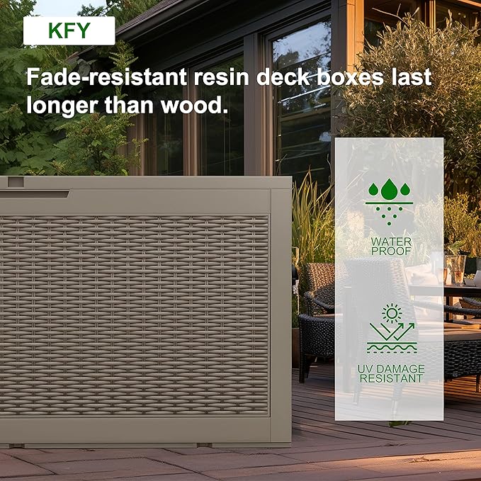 DRATO 100 Gallon Large Deck Box, Outdoor Storage Box for Patio Furniture, Patio Cushions, Gardening Tools, Pool Supplies,660lbs Weight Capacity,Waterproof Resin Storage Boxes