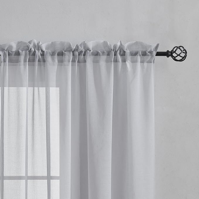 Home Brilliant Light Gray Curtains Window Treatment for Bedroom Semitransparent Panels Set of 2 Drapes for Living Room, 54 x 84 inch Length