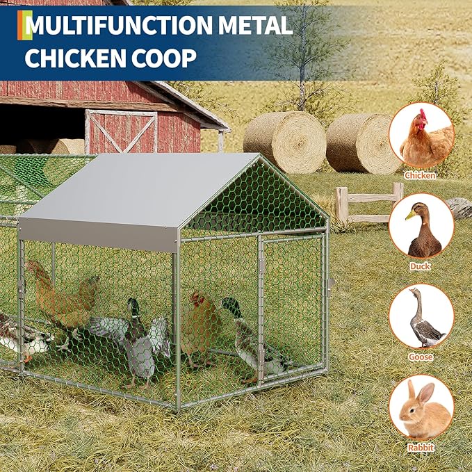 Large Metal Chicken Coop, 120"×40"×40" Walk-in Poultry Cage, with Protective Cover to Block Wind and Rain, Chicken Duck and Rabbit Enclosure for Yard,Farm, Scratch-Ristant & Easy Assembly