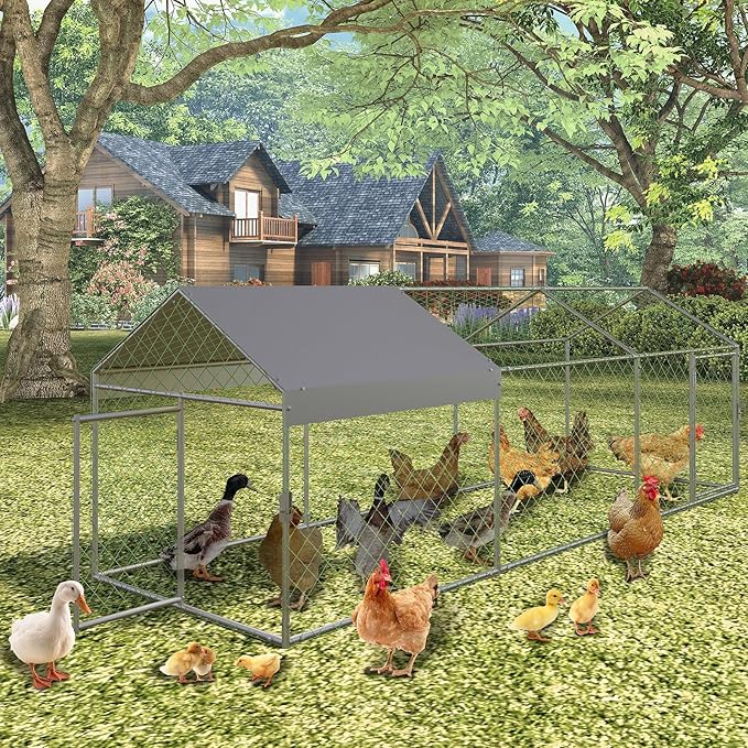 120X40x40 Inch Metal Chicken Coop, Large Walk-in Outdoor Poultry Run with Cover for Chickens Ducks Rabbits, Outdoor Coop for Yard, Silver