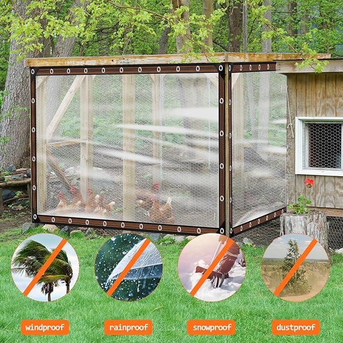 ZYP 2PCS 6.6x13 FT Heavy Duty Clear Waterproof Tarps Outdoor Garden Rainproof Covering,Clear Vinyl Tarp with Grommets,Transparent Waterproof Tarpaulin for Covering Henhouse Porch Canopy Plant Camping