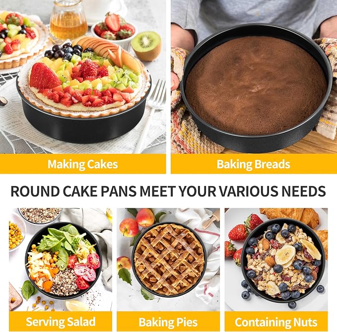 P&P CHEF 6 Inch Cake Pan Set of 3, Non-Stick Round Cake Pans | Round Cake Tins for Tier Smash Cakes, Baking Pans Set & Essential Bakeware, Stainless Steel Core & Leak-Proof
