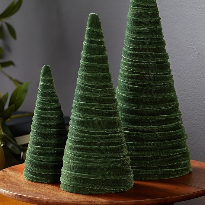 Your Heart's Content Olive Green Velvet Trees Set of 3, Woodland Nursery Bookshelf, Modern Valentine Tabletop, Holiday Dining Table, Elegant Mantel Décor, Handcrafted Gift for (Olive)