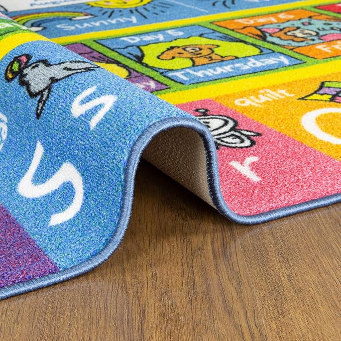 KC Cubs Playtime Collection ABC Alphabet, Seasons, Months and Days of The Week Educational Learning & Game Area Rug Carpet for Kids and Children Bedrooms and Playroom