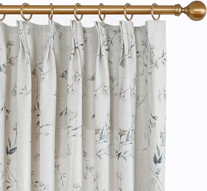 Pinch Pleated Floral Linen Curtains, 100 Inch Wide by 84 Inch Long Printed Curtains for Privacy Light Filtering, Suitable for Living Rooms and Sunrooms.2 Panels