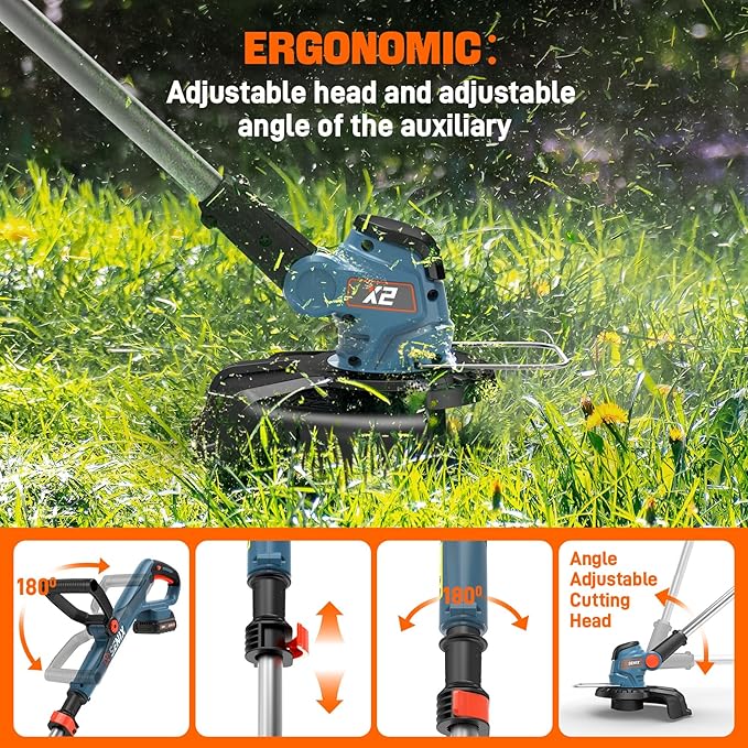 SENIX X2 20V 10'' Weed Wacker - 2 (2.5 Ah) Batteries, 2A Charger and Spool Included- X2GT-BDL