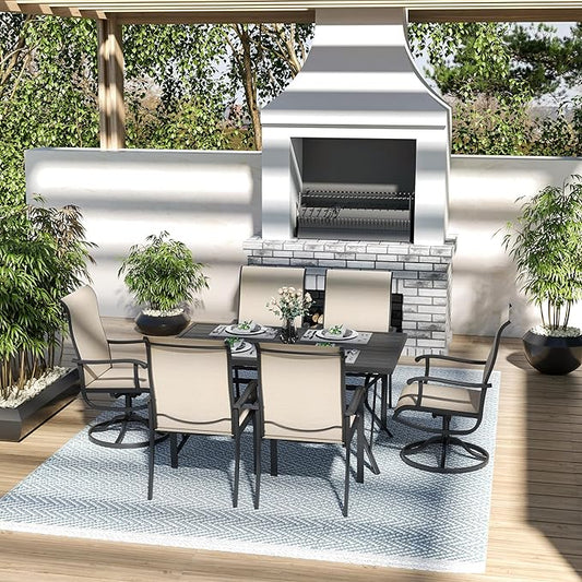 Pamapic 7 Pieces Patio Dining Set, Outdoor Dining Set for Garden Backyard Poolside Deck,Outdoor Table and Chairs Set with 4 Textilene Swivel Chairs & 2 Regular Chairs,Beige