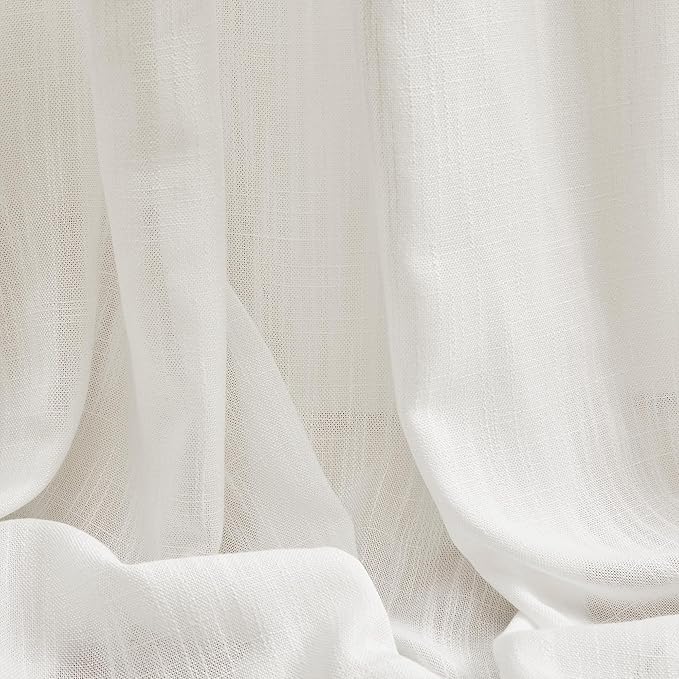 MYSKY HOME Short Curtains for Bedroom Small Windows, Light Filtering Sheer Drapes Boho Decor Country Style Kitchen Bathroom Panels Set, Light Filtering Privacy Blind, 50x54, Natural, 2 Pieces