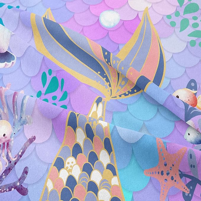 NINENINE Teal Purple Mermaid Comforter Set,Mermaid Tail Bedding Set,Twin Size Bedding Sets for Girls,Colorful Glitter Comforter Sets for Kids with 1 Comforter 1 Pillowcase…