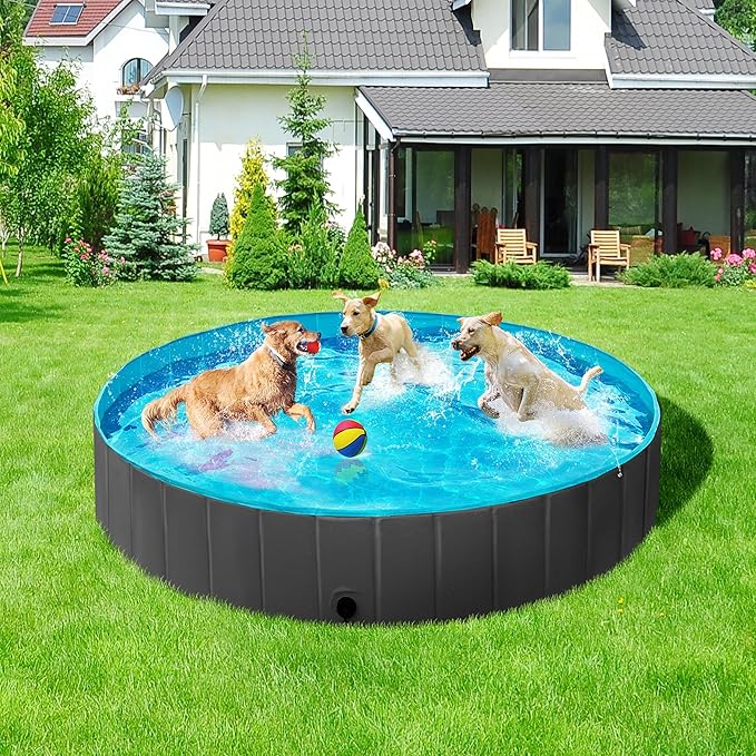 Yaheetech Foldable Dog Pool Collapsible Hard Plastic Dog Swimming Pool Portable Pet Pools Doggie Wading Pool Bath Tub for Puppy Small Medium Large Dogs, 71 x 12 Inches Black,Used