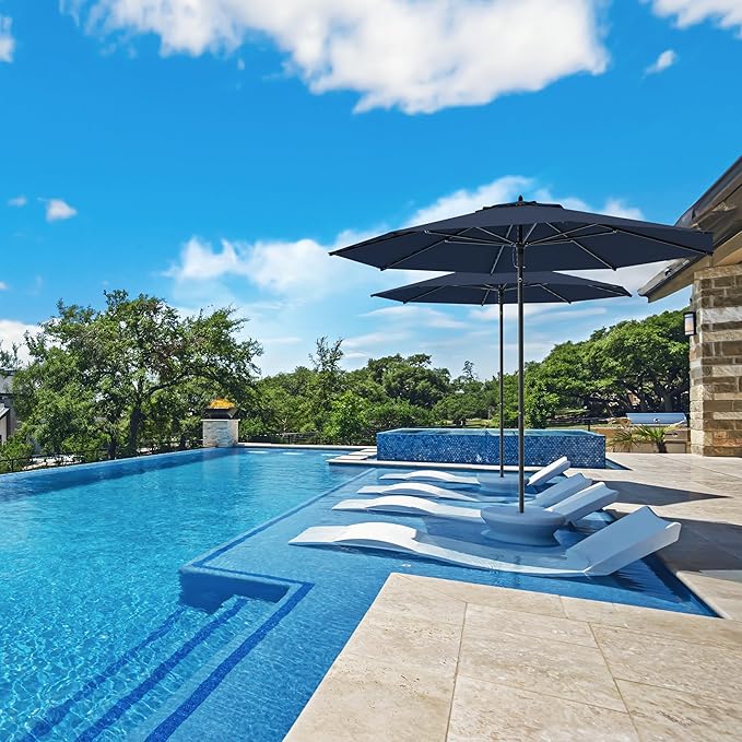 Midtown Umbrellas Push Pop Sunbrella Umbrella 8 Feet Outdoor Umbrella in Canvas Natural Acrylic Fabric - Patio, Backyard, Garden, Picnic Table & Pool - Black Pole