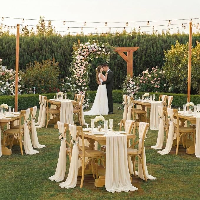 Pack of 5 | Champagne Gold | 10ft Chiffon Table Runner 29x120 Inches Long Romantic Rustic Sheer Gauze Runner for Wedding Bridal Shower Birthday Banquets Engagement Spring Easter Boho Decorations