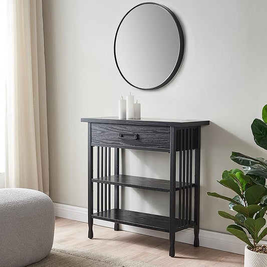 Leick Home 11261-BK Ironcraft Rustic Foyer Bookcase with Drawer Storage, Black Wash