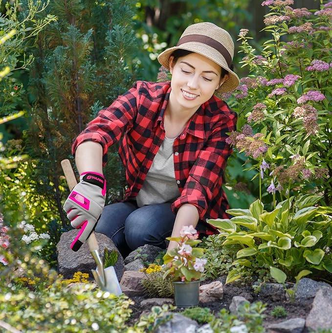 DULFINE Work Gloves for Women,Flexible Breathable Fit-Padded Knuckles & Palm,Touch Screen,Ideal for Gardening Yardwork Warehouse
