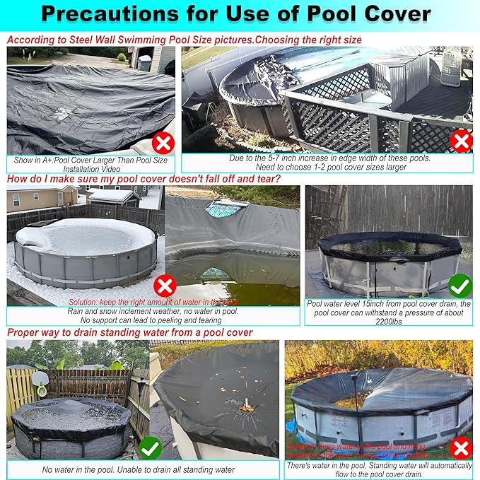 24 Ft Pool Cover, with Automatic Drain Round Pool Cover, One-Piece Quick Installation and Removal Above Ground Pool Cover, Preventing Waterlogging, UV Protected Solar Swimming Pool Cover