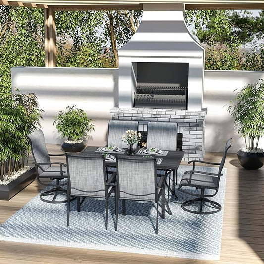 Pamapic 7 Pieces Patio Dining Set, Outdoor Dining Set for Garden Backyard Poolside Deck,Outdoor Table and Chairs Set with 4 Textilene Swivel Chairs & 2 Regular Chairs,Gray