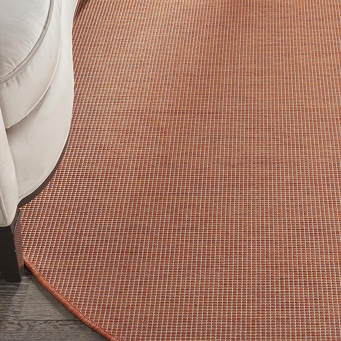 Nourison Positano Indoor/Outdoor Terracotta 8' x Round Area Rug, Easy Cleaning, Non Shedding, Bed Room, Living Room, Dining Room, Backyard, Deck, Patio (8 Round)