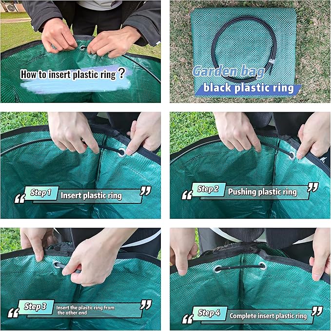 2 Pack 32 Gallons Reusable Yard Waste Bags with Zipper Lid Garden Waste Bags with 4 Handles Outdoor Heavy Duty Gardening Lawn Leaf Bags Large Garden bags for Collecting Leaves Weeds Debris