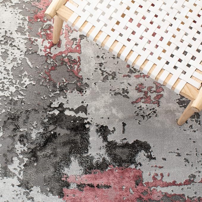 SAFAVIEH Craft Collection X-Large Area Rug - 12' x 15', Grey & Pink, Modern Abstract Design, Non-Shedding & Easy Care, Ideal for High Traffic Areas in Living Room, Bedroom (CFT820U)