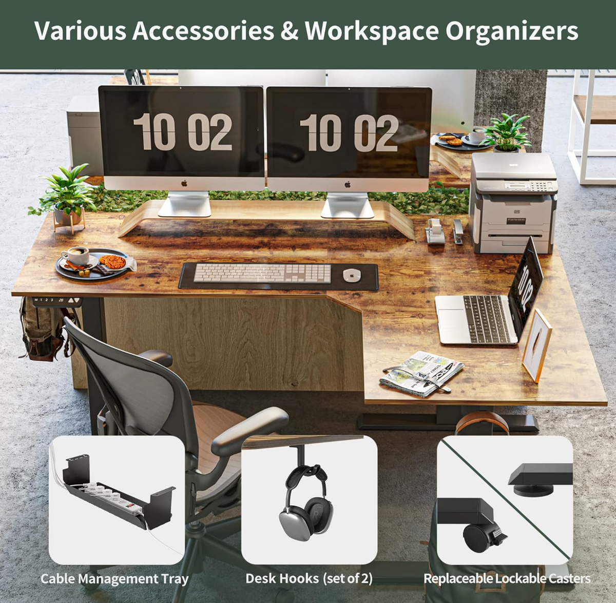 FEZIBO 75 Inches, Supports over 300mlbs, L Shaped Standing Desk Reversible, Electric Height Adjustable Corner Stand up Desk, Sit Stand Desk Computer Workstation, White Frame/Light Rustic Brown Top