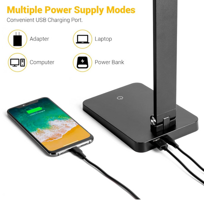 LED Desk Lamp for Home Office, 3 Levels Dimmable Desk Light with USB Charging Port, Small Study Lamp, Reading Light for Table, Black, 5000K | 3 Levels Dimmable, with USB Charging Port, for Home Office, Reading Light, Small Study Lamp, 5000K, for Table
