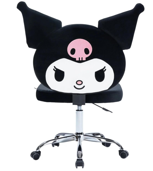 Impressions Vanity Kuromi Armless Swivel Cute Desk Chair for Bedroom, Velvet Makeup Vanity Chair with Back, Rolling Wheels Silver Metallic Base and Adjustable Height (Black)