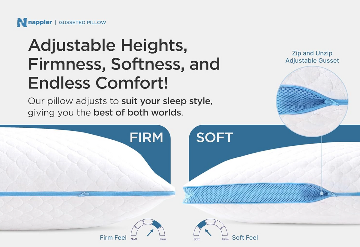 Side and Back Sleeper Pillow for Neck and Shoulder Pain Relief - Shredded Memory Foam Bed Pillow for Sleeping - 100% Adjustable Fill - King Size - Modal Washable Case. Extra Fill Included
