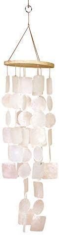 Bellaa 22913 Wind Chimes Outdoor, Garden Decorations, Musical, Indoor/Outside Windchimes, Beach, Ocean Breeze, Gifts for Mom, Gift for All Occasions, Capiz Sea Glass Shells Wood White 27 inch