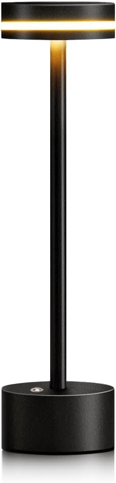 Cordless Metal Desk Lamp,Portable LED Table Lamp with Touch Sensor,3 Color Rechargeable Lamp,3-Levels Brightness Lamp,Night Light for Kids Nursery,Bedside Lamp,Dining Room Lamp (Black)