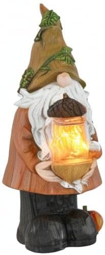 Topadorn Fall Garden Gnome Statue Light, Autumn Harvest Gnome Figurine with Pine Cone on Hand for Fall Harvest Party Thanks, Autumn Thanksgving Gifts for Famliy